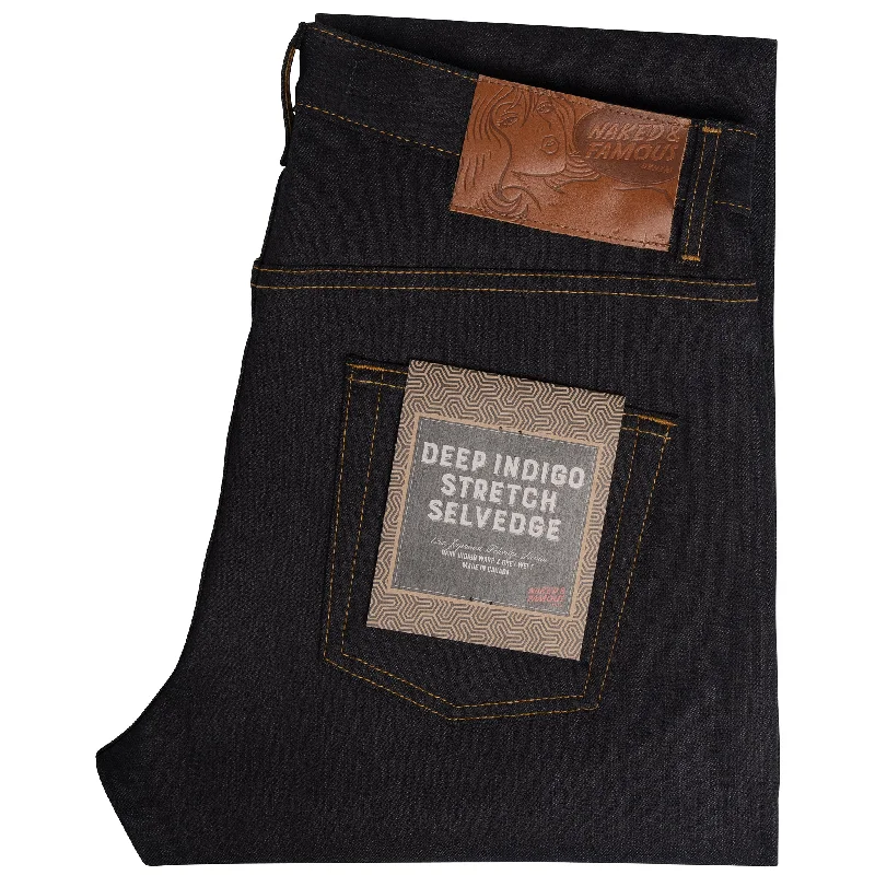 Plus Size Men's Relaxed Fit Jeans with a Faded Wash for a Vintage - Inspired LookEasy Guy - Deep Indigo Stretch Selvedge Plus Size Men's Relaxed Fit Jeans with a Faded Wash for a Vintage - Inspired LookEasy Guy - Deep Indigo Stretch Selvedge