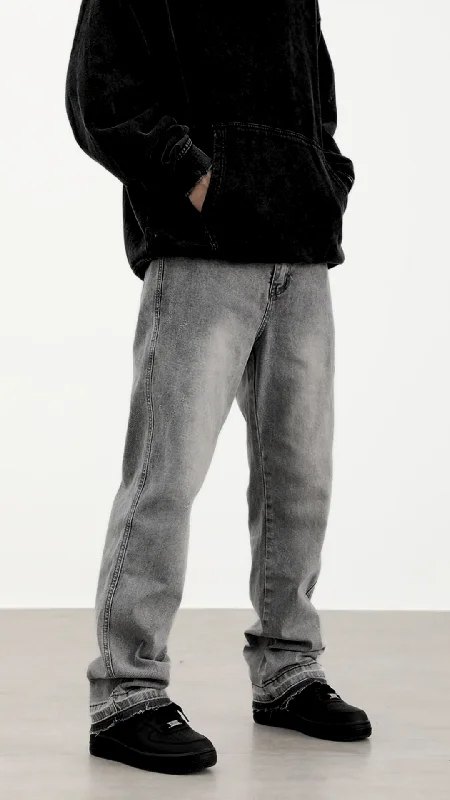 Plus Size Men's Straight Leg Jeans with Reinforced Knees for DurabilityGrey Worn In Wash Loose Fit Straight Leg Denim Plus Size Men's Straight Leg Jeans with Reinforced Knees for DurabilityGrey Worn In Wash Loose Fit Straight Leg Denim