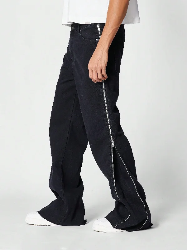 Men's Jeans with a Button - Fly for a Traditional and Classic AestheticGrudge Black All Zipper Baggy Fit Denim Men's Jeans with a Button - Fly for a Traditional and Classic AestheticGrudge Black All Zipper Baggy Fit Denim