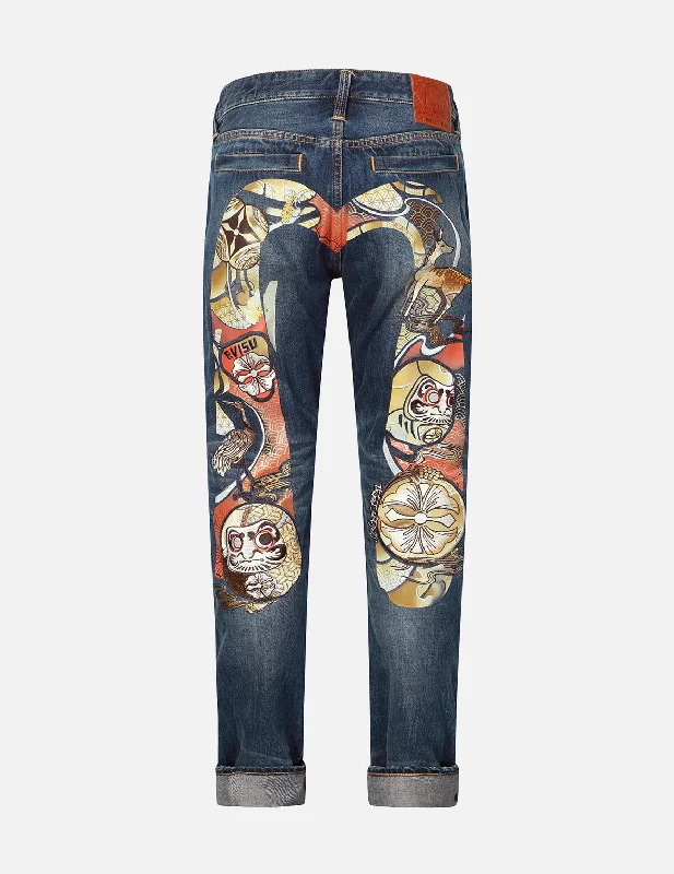 Men's Jeans with a Frayed Hem for a Casual and Effortless StyleHanafuda Daruma Daicock Embroidery Carrot Fit Denim Jeans #2017 Men's Jeans with a Frayed Hem for a Casual and Effortless StyleHanafuda Daruma Daicock Embroidery Carrot Fit Denim Jeans #2017