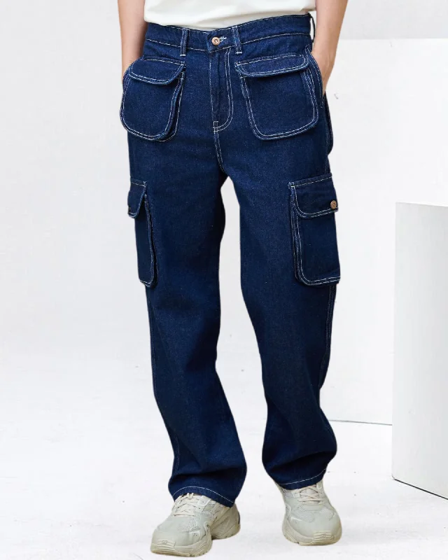 Men's Jeans with an Elastic Waistband for Ultimate ComfortIndigo Nomad Cargo Denim