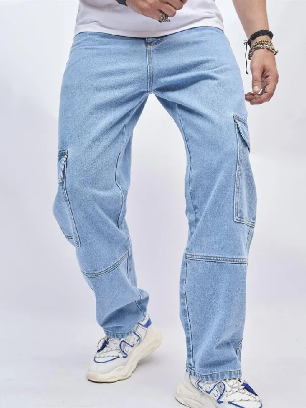 Plus Size Men's Relaxed Fit Jeans with a Tapered Leg for a Laid - Back VibeLight Blue Craftsman Cargo Jeans Plus Size Men's Relaxed Fit Jeans with a Tapered Leg for a Laid - Back VibeLight Blue Craftsman Cargo Jeans