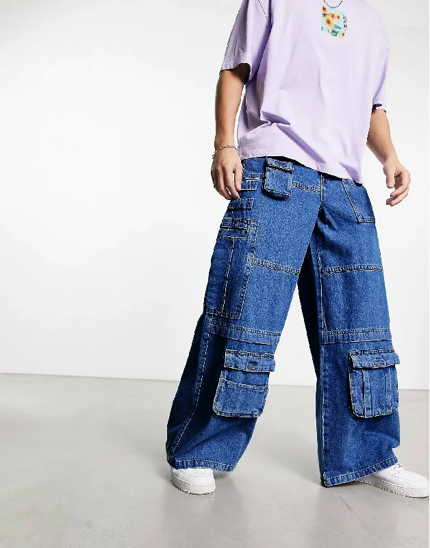 Men's Jeans with an Elastic Waistband for Ultimate ComfortMad Max Blue Cargo Jeans