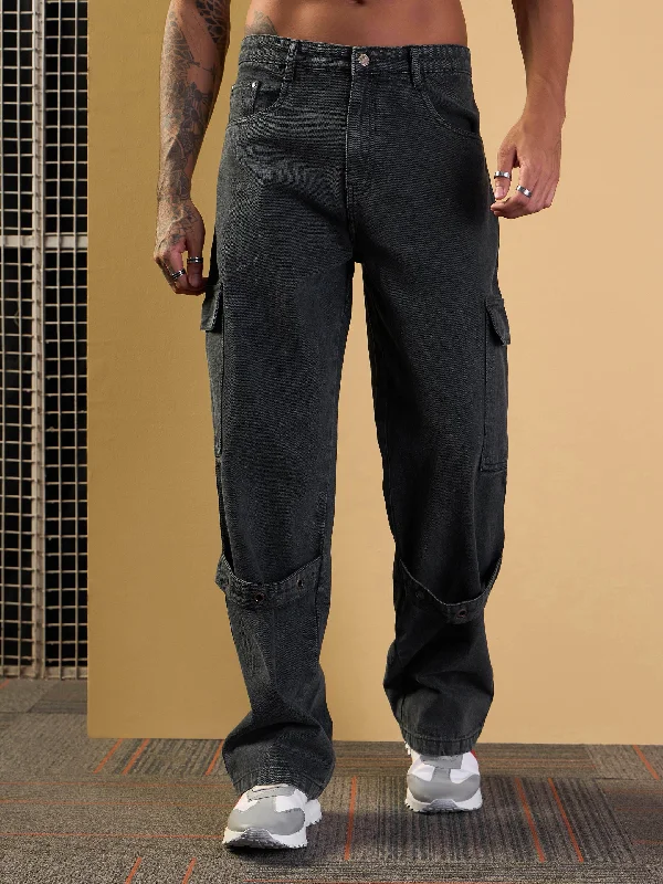 Men's Jeans with a Button - Fly for a Traditional and Classic AestheticMen Grey Washed Baggy Cargo Jeans Men's Jeans with a Button - Fly for a Traditional and Classic AestheticMen Grey Washed Baggy Cargo Jeans