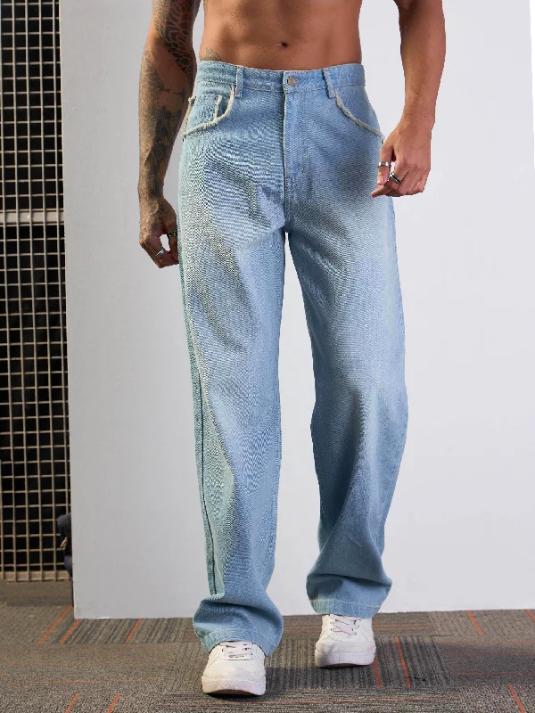 Men's Low - Rise Jeans in a Light Wash for a Casual and Youthful LookMen Light Blue Washed Baggy Jeans Men's Low - Rise Jeans in a Light Wash for a Casual and Youthful LookMen Light Blue Washed Baggy Jeans