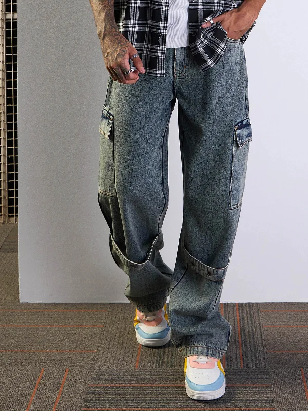 Men's Jeans with a Button - Fly for a Traditional and Classic AestheticMen Yellow Washed Baggy Cargo Jeans Men's Jeans with a Button - Fly for a Traditional and Classic AestheticMen Yellow Washed Baggy Cargo Jeans