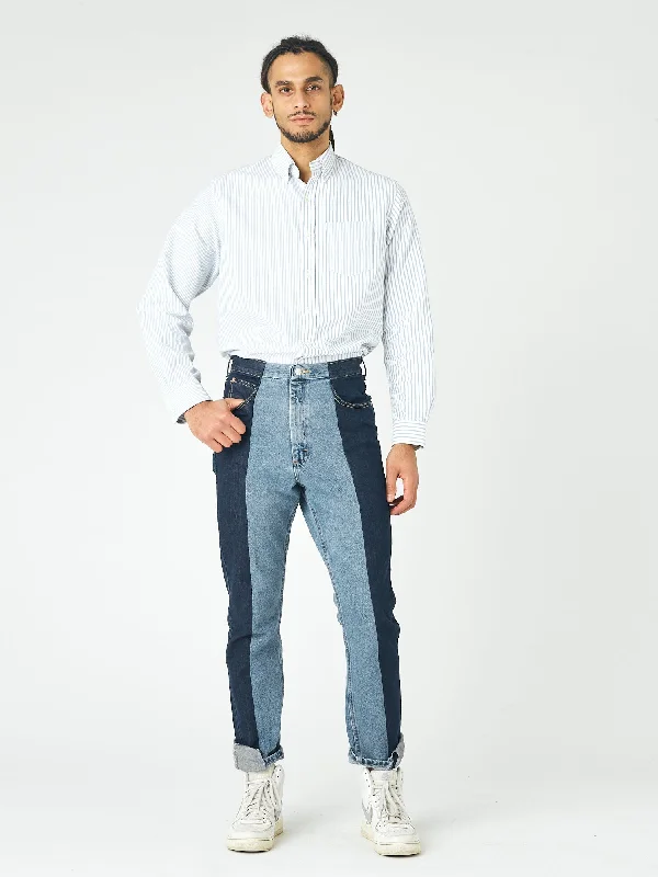 Men's Colored Jeans in Burgundy for a Bold and Fashion - Forward LookMen's Straight Leg Jean Dark/Light Blue Men's Colored Jeans in Burgundy for a Bold and Fashion - Forward LookMen's Straight Leg Jean Dark/Light Blue