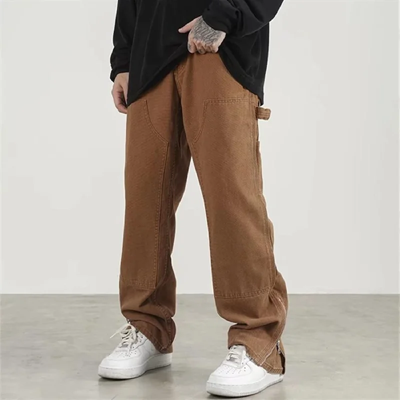Men's Jeans with a Zip - Off Lower Leg for Convertible StyleMud Khaki Carpenter Loose Straight Jeans Men's Jeans with a Zip - Off Lower Leg for Convertible StyleMud Khaki Carpenter Loose Straight Jeans