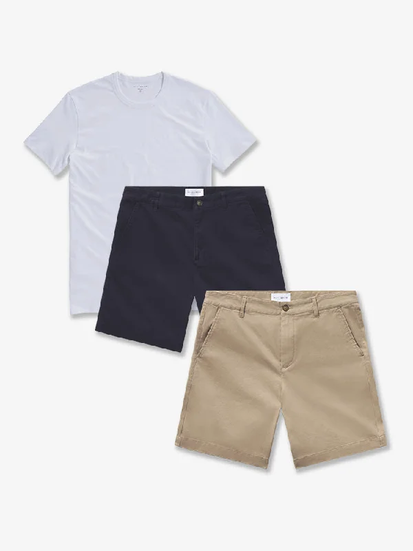 Plus Size Men's Relaxed Fit Jeans with a Tapered Leg for a Laid - Back VibeSet 18: 2 pair of Stretch Shorts + 1 Driggs Tee Plus Size Men's Relaxed Fit Jeans with a Tapered Leg for a Laid - Back VibeSet 18: 2 pair of Stretch Shorts + 1 Driggs Tee