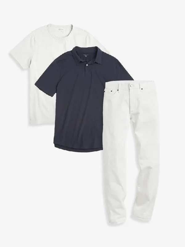 Men's Jeans with an Elastic Waistband for Ultimate ComfortSet 06: 1 Polo + 1 Driggs Tee + 1 pair of Jeans Men's Jeans with an Elastic Waistband for Ultimate ComfortSet 06: 1 Polo + 1 Driggs Tee + 1 pair of Jeans