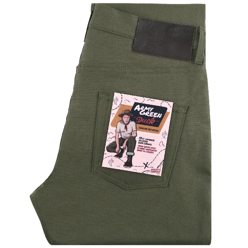 Men's Straight Leg Raw Denim Jeans for a Minimalist and Durable OptionEasy Guy - Army Green Duck Selvedge Men's Straight Leg Raw Denim Jeans for a Minimalist and Durable OptionEasy Guy - Army Green Duck Selvedge