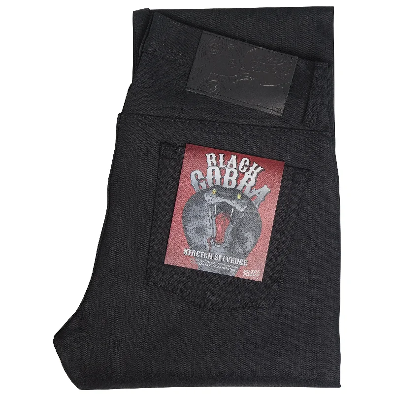 Men's High - Waisted Jeans in a Medium Wash for a Vintage - Style RevivalWeird Guy - Black Cobra Stretch Selvedge Men's High - Waisted Jeans in a Medium Wash for a Vintage - Style RevivalWeird Guy - Black Cobra Stretch Selvedge
