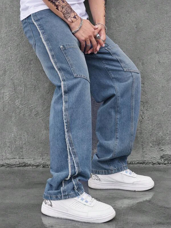 Men's Straight Leg Raw Denim Jeans for a Minimalist and Durable OptionNot Your Pocket Picker Contrast Tap Baggy Jeans Men's Straight Leg Raw Denim Jeans for a Minimalist and Durable OptionNot Your Pocket Picker Contrast Tap Baggy Jeans