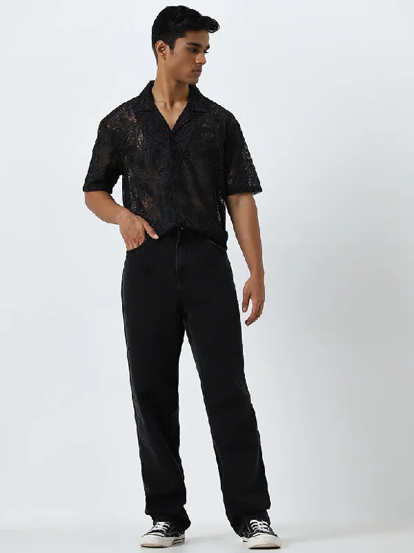 Men's Straight Leg Raw Denim Jeans for a Minimalist and Durable OptionNuon Black Faded Mid - Rise Relaxed - Fit Jeans Men's Straight Leg Raw Denim Jeans for a Minimalist and Durable OptionNuon Black Faded Mid - Rise Relaxed - Fit Jeans