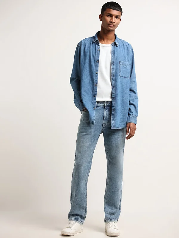 Men's Stretch Jeans with a Moisture - Wicking Lining for Active LifestylesNuon Blue Mid Rise Straight Fit Jeans Men's Stretch Jeans with a Moisture - Wicking Lining for Active LifestylesNuon Blue Mid Rise Straight Fit Jeans