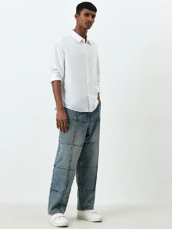 Men's Jeans with a Cargo - Inspired Knee Pocket for Extra StorageNuon Blue Wide Leg - Fit Mid - Rise Jeans Men's Jeans with a Cargo - Inspired Knee Pocket for Extra StorageNuon Blue Wide Leg - Fit Mid - Rise Jeans