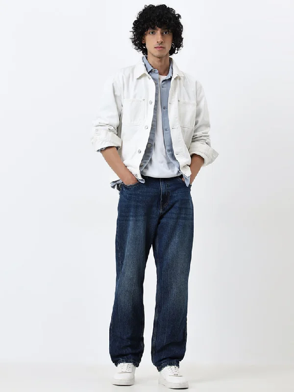 Plus Size Men's Relaxed Fit Jeans with a Faded Wash for a Vintage - Inspired LookNuon Dark Blue Relaxed-Fit Mid-Rise Jeans Plus Size Men's Relaxed Fit Jeans with a Faded Wash for a Vintage - Inspired LookNuon Dark Blue Relaxed-Fit Mid-Rise Jeans