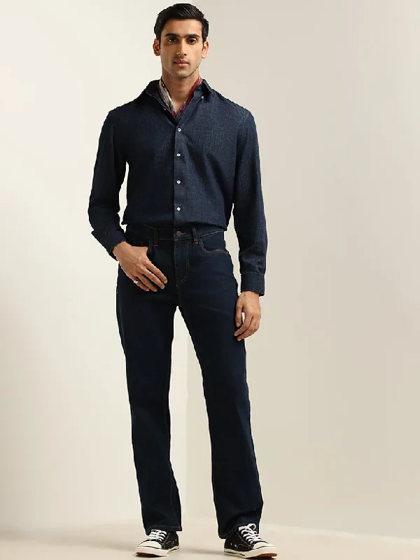 Plus Size Men's Bootcut Jeans with a Belt Loop Upgrade for a Stylish TouchNuon Dark Blue Straight - Fit Mid - Rise Jeans Plus Size Men's Bootcut Jeans with a Belt Loop Upgrade for a Stylish TouchNuon Dark Blue Straight - Fit Mid - Rise Jeans