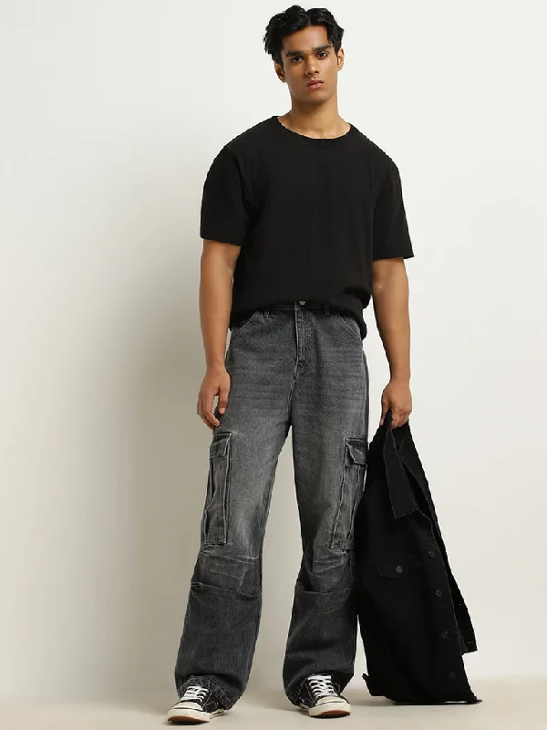 Plus Size Men's Relaxed Fit Jeans with a Tapered Leg for a Laid - Back VibeNuon Grey Relaxed - Fit Cargo-Style Mid - Rise Jeans Plus Size Men's Relaxed Fit Jeans with a Tapered Leg for a Laid - Back VibeNuon Grey Relaxed - Fit Cargo-Style Mid - Rise Jeans