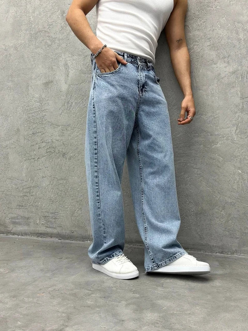 Plus Size Men's Straight Leg Jeans with Reinforced Knees for DurabilityOh So Vintage Men Baggy Jeans Plus Size Men's Straight Leg Jeans with Reinforced Knees for DurabilityOh So Vintage Men Baggy Jeans