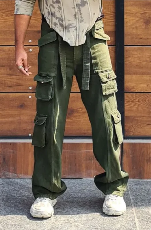Men's Jeans with a Cargo - Inspired Knee Pocket for Extra StorageOlive Green Casual Cargo Baggy Jeans Men's Jeans with a Cargo - Inspired Knee Pocket for Extra StorageOlive Green Casual Cargo Baggy Jeans
