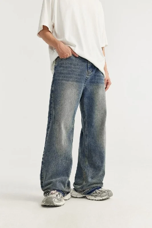 Plus Size Men's Bootcut Jeans with a Belt Loop Upgrade for a Stylish TouchRaw Fringed Washed Baggy Jeans Plus Size Men's Bootcut Jeans with a Belt Loop Upgrade for a Stylish TouchRaw Fringed Washed Baggy Jeans