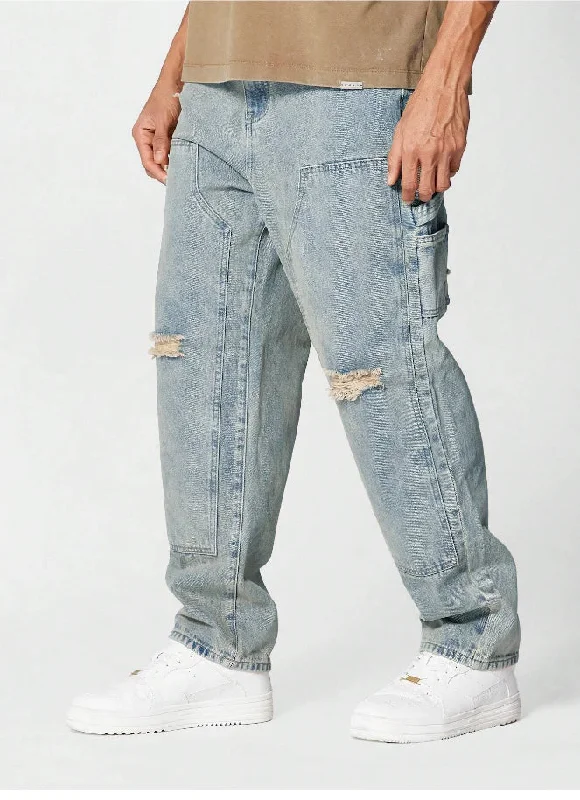 Men's Jeans with a Zip - Off Lower Leg for Convertible StyleRetro Sunbeam Distressed Carpenter Jeans Men's Jeans with a Zip - Off Lower Leg for Convertible StyleRetro Sunbeam Distressed Carpenter Jeans