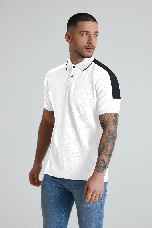 Men's Colored Jeans in Burgundy for a Bold and Fashion - Forward LookRobbie honeycomb pique polo in White with Navy contrast Men's Colored Jeans in Burgundy for a Bold and Fashion - Forward LookRobbie honeycomb pique polo in White with Navy contrast