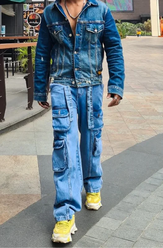 Men's Distressed Jeans with Patches for a Retro and DIY - Inspired AppearanceRustic Blue Street Baggy Jeans Men's Distressed Jeans with Patches for a Retro and DIY - Inspired AppearanceRustic Blue Street Baggy Jeans