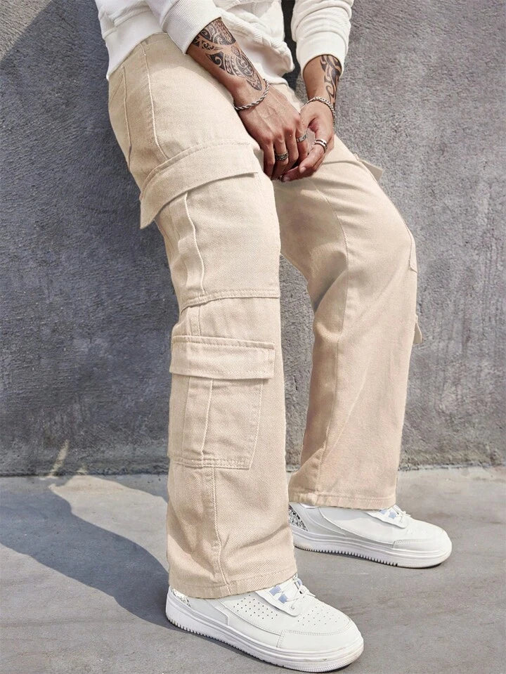 Men's Distressed Jeans with Patches for a Retro and DIY - Inspired AppearanceSand Wash Nude Men Baggy Fit Cargo Men's Distressed Jeans with Patches for a Retro and DIY - Inspired AppearanceSand Wash Nude Men Baggy Fit Cargo