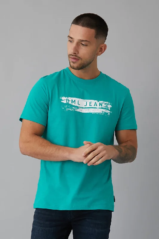Men's Jeans with a Zip - Off Lower Leg for Convertible StyleScore Printed crew neck t-shirt in Jade Men's Jeans with a Zip - Off Lower Leg for Convertible StyleScore Printed crew neck t-shirt in Jade
