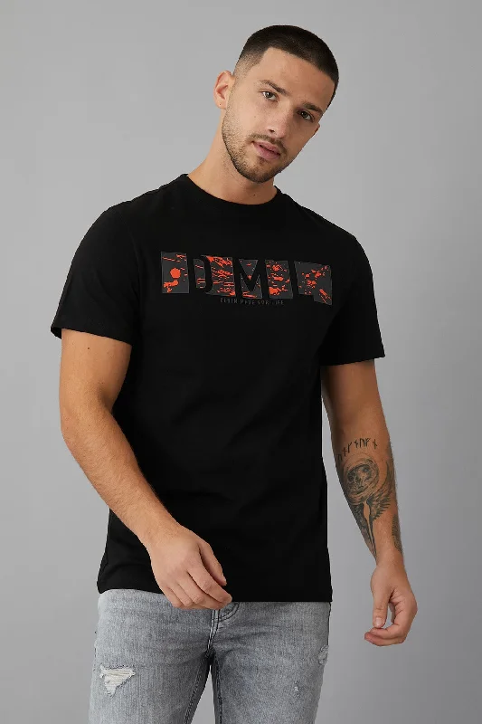 Men's Jeans with an Elastic Waistband for Ultimate ComfortSplash Printed crew neck t-shirt in Black