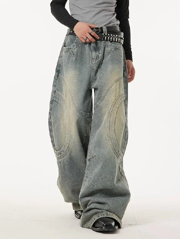Men's Stretch Jeans with a Moisture - Wicking Lining for Active LifestylesWashed Curved Stitches Wide Leg Jeans Men's Stretch Jeans with a Moisture - Wicking Lining for Active LifestylesWashed Curved Stitches Wide Leg Jeans