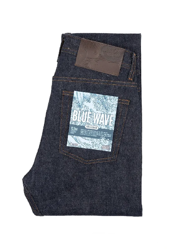Men's Distressed Jeans with Patches for a Retro and DIY - Inspired AppearanceWeird Guy Jean - Blue Wave Selvedge Men's Distressed Jeans with Patches for a Retro and DIY - Inspired AppearanceWeird Guy Jean - Blue Wave Selvedge