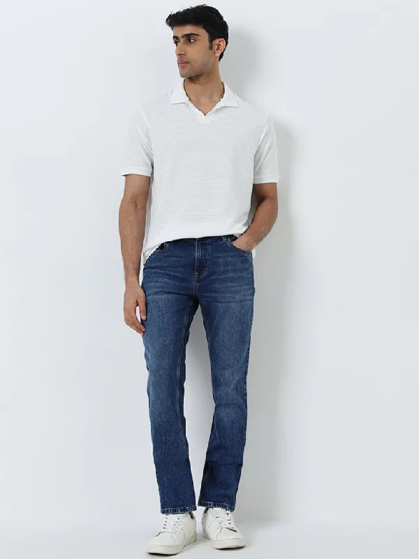 Plus Size Men's Straight Leg Jeans with Reinforced Knees for DurabilityWES Casuals Blue Washed Slim - Fit Mid - Rise Jeans Plus Size Men's Straight Leg Jeans with Reinforced Knees for DurabilityWES Casuals Blue Washed Slim - Fit Mid - Rise Jeans