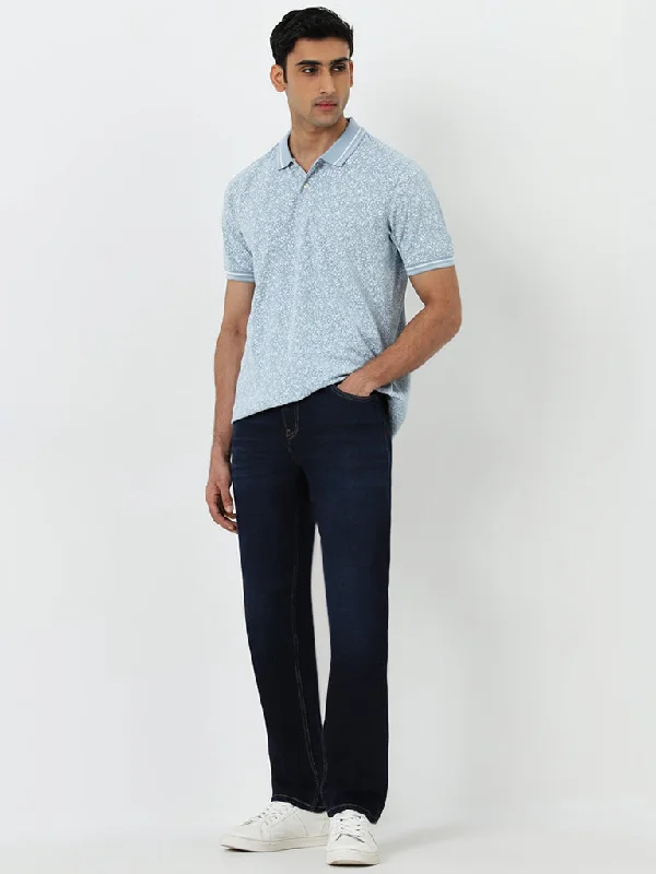 Men's Jeans with a Frayed Hem for a Casual and Effortless StyleWES Casuals Dark Blue Relaxed - Fit Mid - Rise Jeans