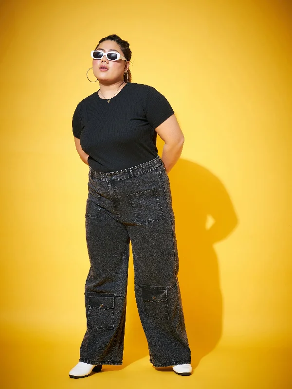Plus Size Men's Relaxed Fit Jeans with a Tapered Leg for a Laid - Back VibeWomen Black Acid Wash Multi Pocket Straight Jeans Plus Size Men's Relaxed Fit Jeans with a Tapered Leg for a Laid - Back VibeWomen Black Acid Wash Multi Pocket Straight Jeans