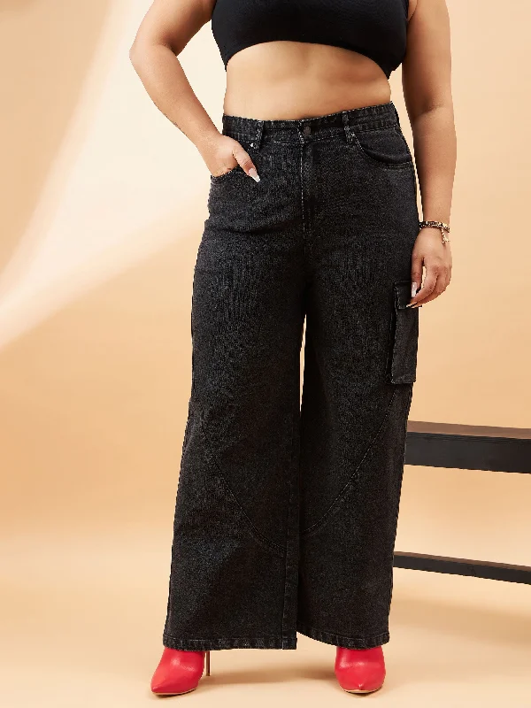 Plus Size Men's Bootcut Jeans with a Relaxed Waist for a Classic and Comfortable FitWomen Black Acid Wash Side Pocket Detail Straight Jeans Plus Size Men's Bootcut Jeans with a Relaxed Waist for a Classic and Comfortable FitWomen Black Acid Wash Side Pocket Detail Straight Jeans