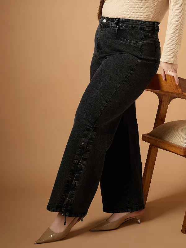 Men's Jeans with a Hidden Coin Pocket for Added ConvenienceWomen Black Wash Side Knot Straight Fit Jeans Men's Jeans with a Hidden Coin Pocket for Added ConvenienceWomen Black Wash Side Knot Straight Fit Jeans