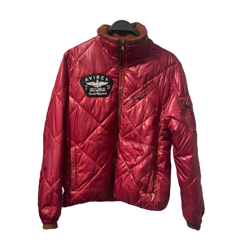 Men jackets with a zip - off sleeves to convert to a vestAVIREX/Puffer Jkt/M/Polyester/RED/orange accent USN Men jackets with a zip - off sleeves to convert to a vestAVIREX/Puffer Jkt/M/Polyester/RED/orange accent USN