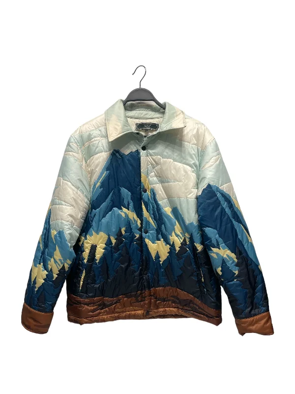 Men jackets with a built - in hood that can be stowed away when not in useKITH/Puffer Jkt/L/Nylon/BLU/All Over Print/ Men jackets with a built - in hood that can be stowed away when not in useKITH/Puffer Jkt/L/Nylon/BLU/All Over Print/