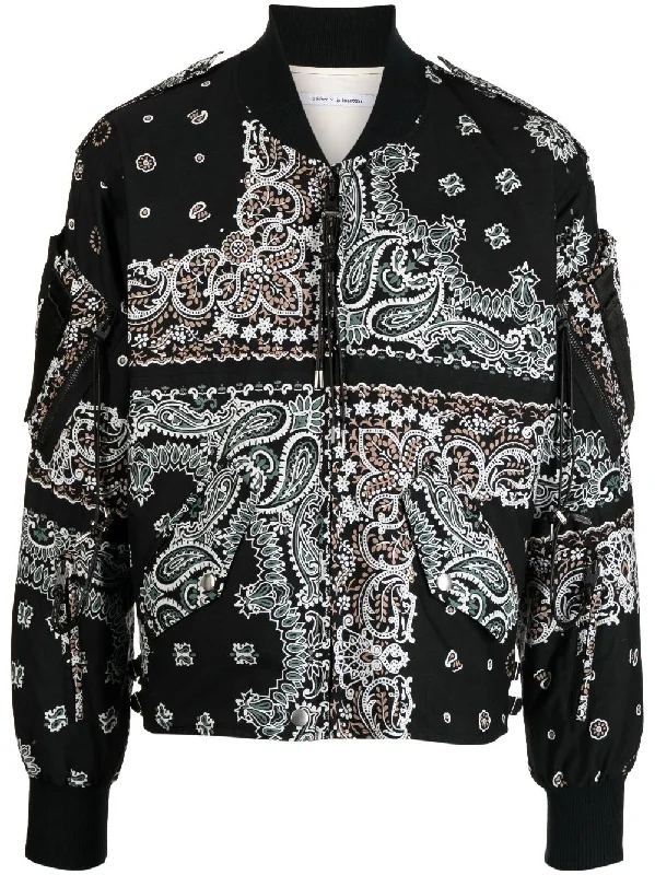 Windbreaker men jackets with UV protection for outdoor activitiesBandana-Print Cotton Bomber Jacket Windbreaker men jackets with UV protection for outdoor activitiesBandana-Print Cotton Bomber Jacket