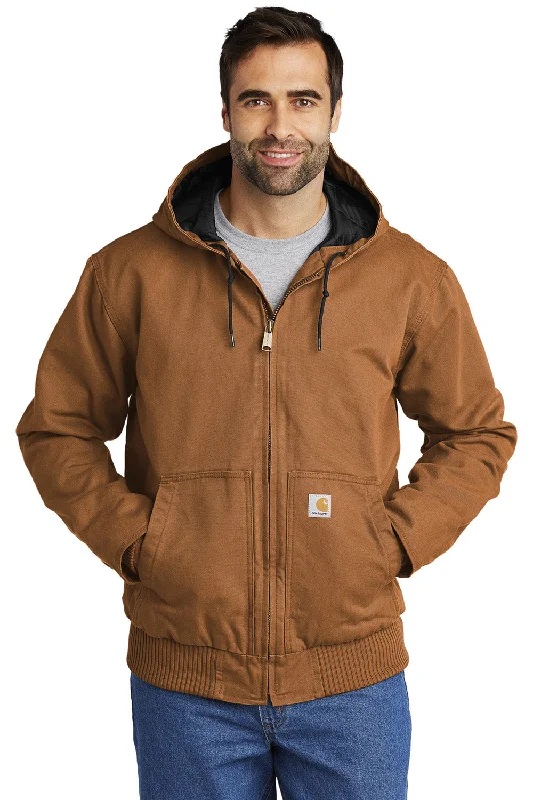 Fleece - lined men jackets for cold - weather commutingCarhartt Mens Active Washed Duck Full Zip Hooded Jacket - Carhartt Brown Fleece - lined men jackets for cold - weather commutingCarhartt Mens Active Washed Duck Full Zip Hooded Jacket - Carhartt Brown