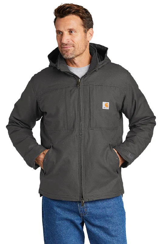 Slim - fit leather men jackets with a distressed finish for a rugged lookCarhartt Mens Full Swing Cryder Full Zip Hooded Jacket - Shadow Grey Slim - fit leather men jackets with a distressed finish for a rugged lookCarhartt Mens Full Swing Cryder Full Zip Hooded Jacket - Shadow Grey