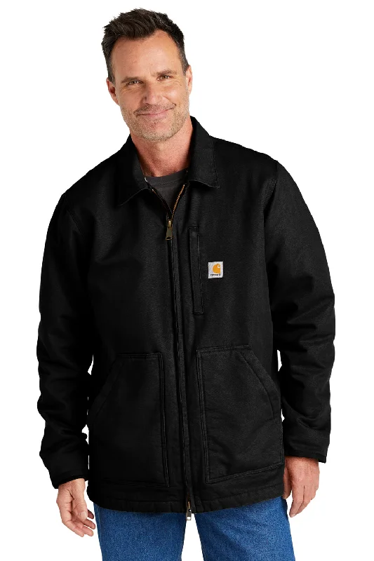 Men jackets with a built - in hood that can be stowed away when not in useCarhartt Mens Sherpa Lined Full Zip Jacket - Black Men jackets with a built - in hood that can be stowed away when not in useCarhartt Mens Sherpa Lined Full Zip Jacket - Black