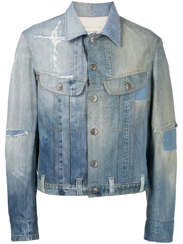 Lightweight men jackets made from recycled nylon for eco - friendly travelDistressed-Effect Denim Jacket Lightweight men jackets made from recycled nylon for eco - friendly travelDistressed-Effect Denim Jacket