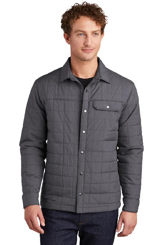 Men jackets with a media - friendly pocket for easy access to gadgetsEddie Bauer Mens Water Resistant Button Down Shirt Jacket - Heather Charcoal Grey Men jackets with a media - friendly pocket for easy access to gadgetsEddie Bauer Mens Water Resistant Button Down Shirt Jacket - Heather Charcoal Grey