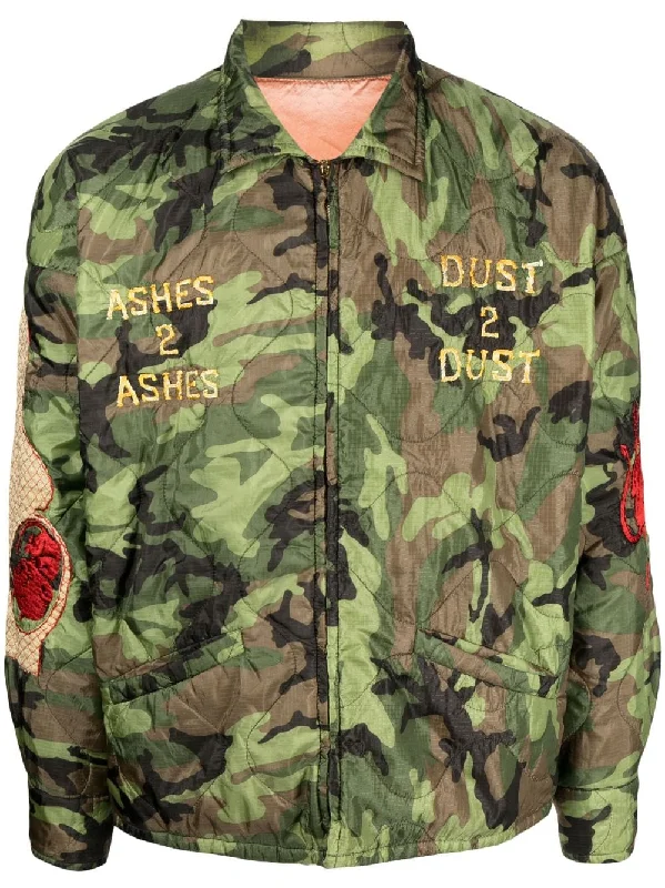 Men jackets with a built - in hood that can be stowed away when not in useEmbroidered Camouflage-Print Jacket Men jackets with a built - in hood that can be stowed away when not in useEmbroidered Camouflage-Print Jacket