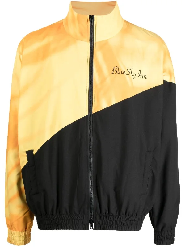 Slim - fit leather men jackets with a distressed finish for a rugged lookEmbroidered-Logo Two-Tone Jacket Slim - fit leather men jackets with a distressed finish for a rugged lookEmbroidered-Logo Two-Tone Jacket