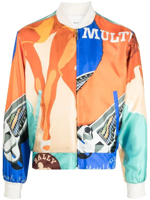 Bomber men jackets with ribbed cuffs for a classic 80s styleGraphic-Print Bomber Jacket